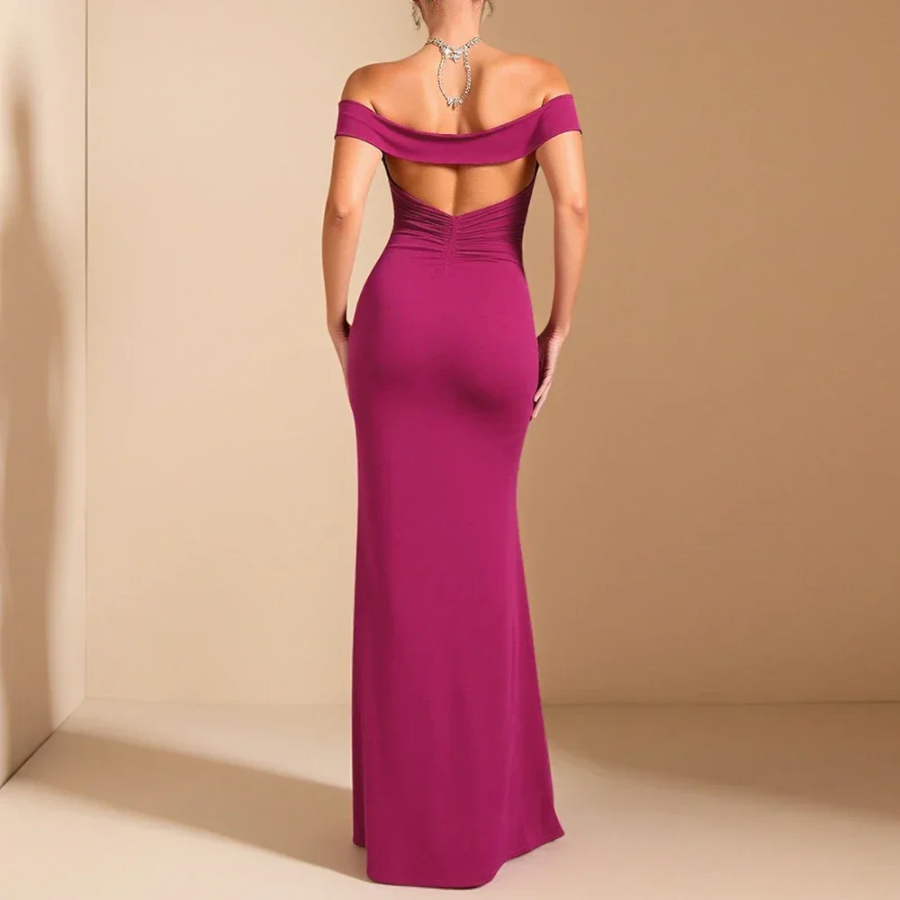 夏のワンピース レディース エレガント 無地 バックレス カットアウト ノースリーブ オフショルダー スキニーフィット マキシ丈 イブニングドレス