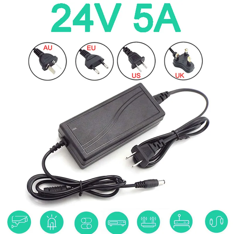 5.5x2.5mm 24V 5A Power Supply Adapter Converter Charger AC DC 110V 240V Transformer Charging for LED Light CCTV Camera B5