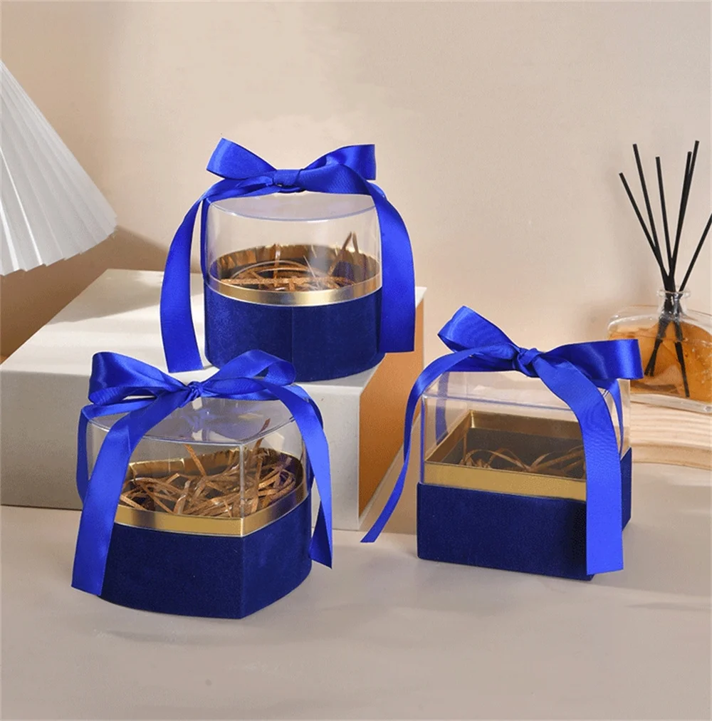 Crystal Bow Gift Box Round Box Transparent Rose Flower Box Fruit Box Hugging Bucket Gift Box Flower Shop Packing Bag