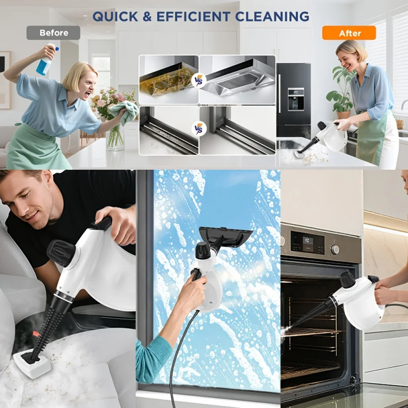 1050W High-Temperature Handheld Steam Cleaner with 9 Accessories for Home, Kitchen, Car & Furniture Surfaces