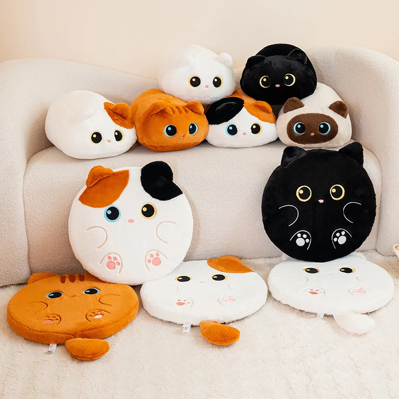 Kawaii Cute Round Cat Plush Toys Cartoon Stuffed Animals Soft Color Kitten Plushies Throw Pillows Cushion for Kids Gifts Decor