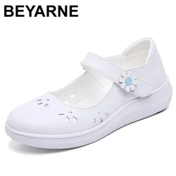 BEYARNE Ladies slip on lolita Shoes Leather Mary Janes Nurse Shoes Woman White Flats kawaii Designer Spring Summer zapatillas