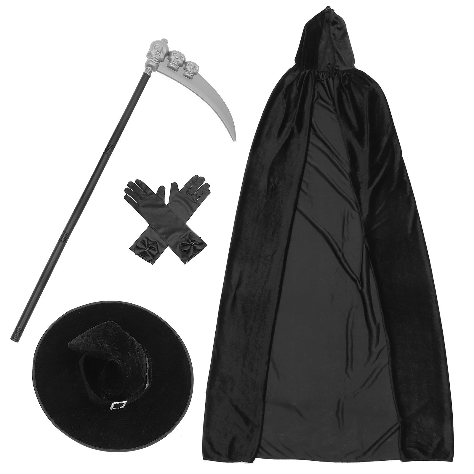 

Halloween Witch Set Halloween Witch Hat Long Cloak Gloves Decorative Costume Supplies Party Cosplay Prop Death Poncho
