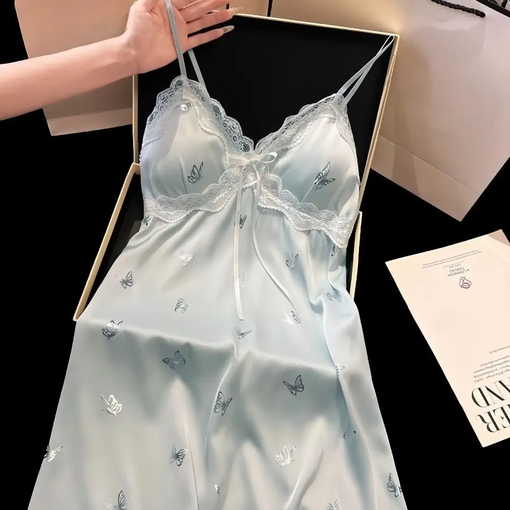 Fashion Ice Silk Women's Satin Nightgown Chemise Sexy Slip Sleepwear Comfortable Soft Ladies Lingerie Dress for Date