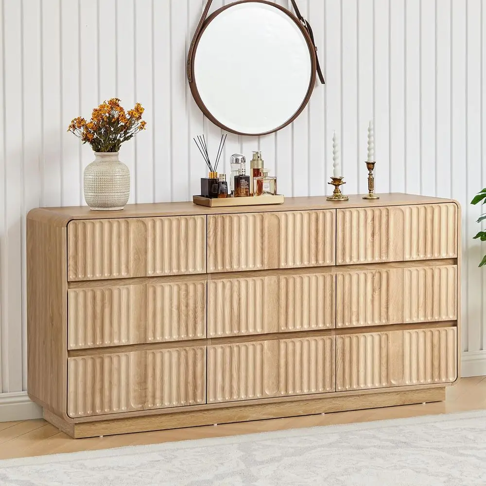 

60 Wide Wooden Bedroom Chest with Curved Drawers and Storage for Living Room