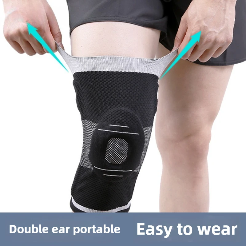 New Flat-knit Silicone Nylon Knee Pads with Dual Handles, Breathable and Sweat-absorbent Knit, Spring Strip Support Easy To Wear