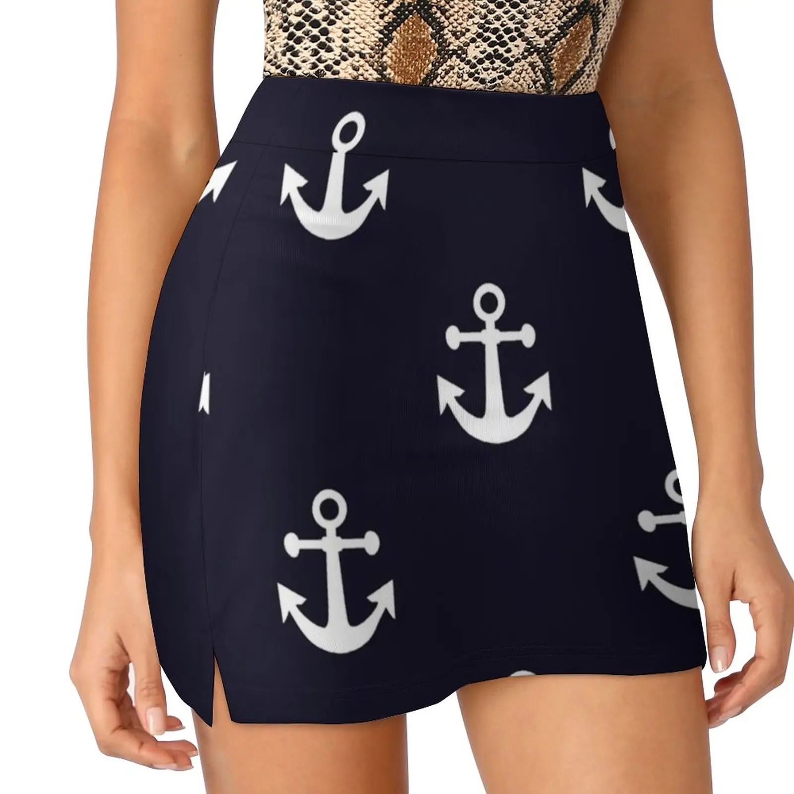 Nautical Anchors Women's skirt Mini Skirts A Line Skirt With Hide Pocket Anchors Navy Nautical