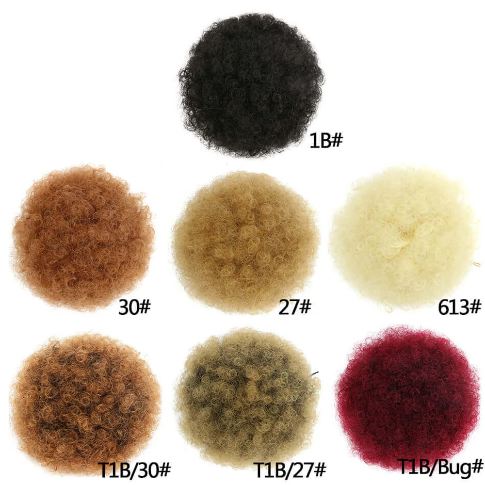 Synthetic Short Kinky Curly Hair 10Inch Bun Afro for Women Puff Hair Extension Drawstring Clip in Ponytail Hairpiece Daily Wear