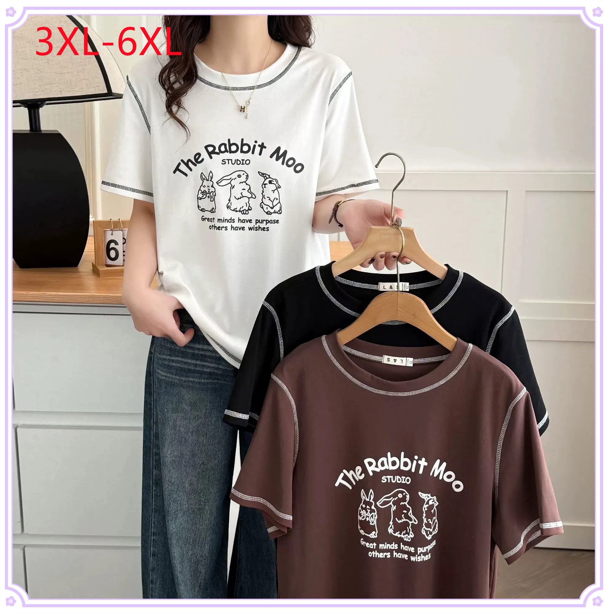 

New 2025 Ladies Spring Autumn Plus Size tops For Women Large Size Short Sleeve Cotton O-neck T-shirt 3XL 4XL 5XL 6XL