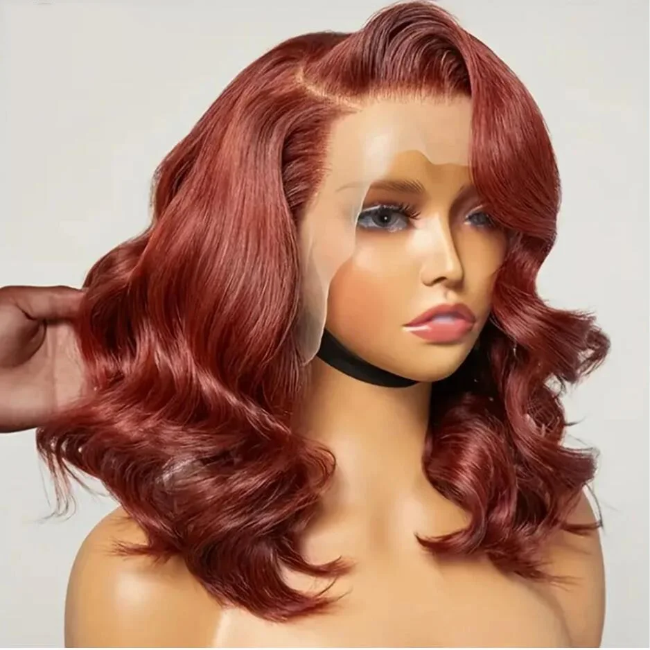 

Glueless Natural Hairline Orange Brown Soft Short Cut Bob Body Wave Lace Front Wig For Black Women BabyHair Prepluecked Daily