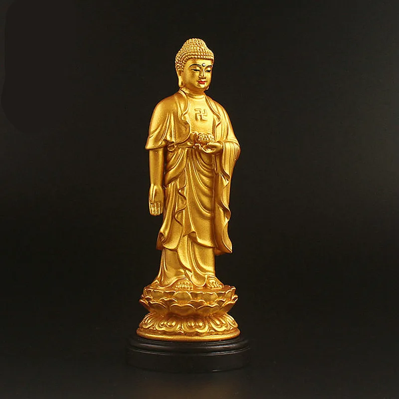 13.5cm Gold Painted Resin Buddhist Statue ,Amitabha Figurine Small Hand Putting Car Decorate Crafts