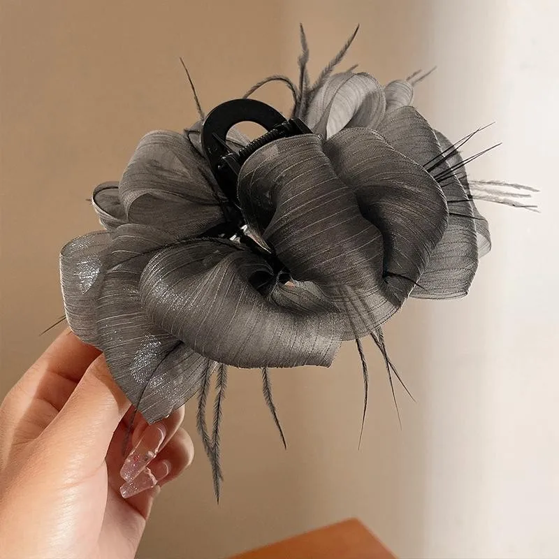 مشبك شعر فقاعي شبكي أنيق للمرأة مزاجه ريشة شرابة القرش كليب فتاة الموضة ذيل حصان الشعر المشبك