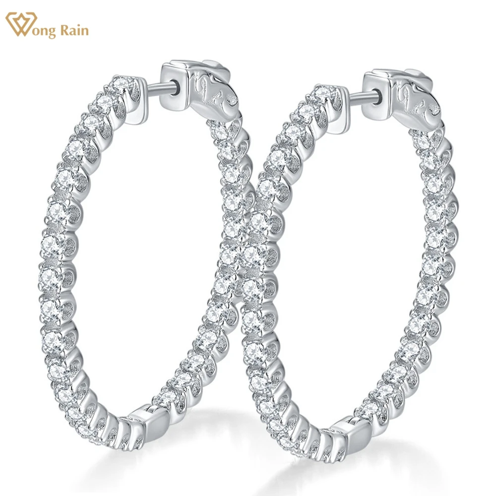 

Wong Rain Luxury 925 Sterling Silver VVS D Color Real Moissanite Diamonds Gemstone Hyperbole Hoop Earrings Jewelry Wholesale