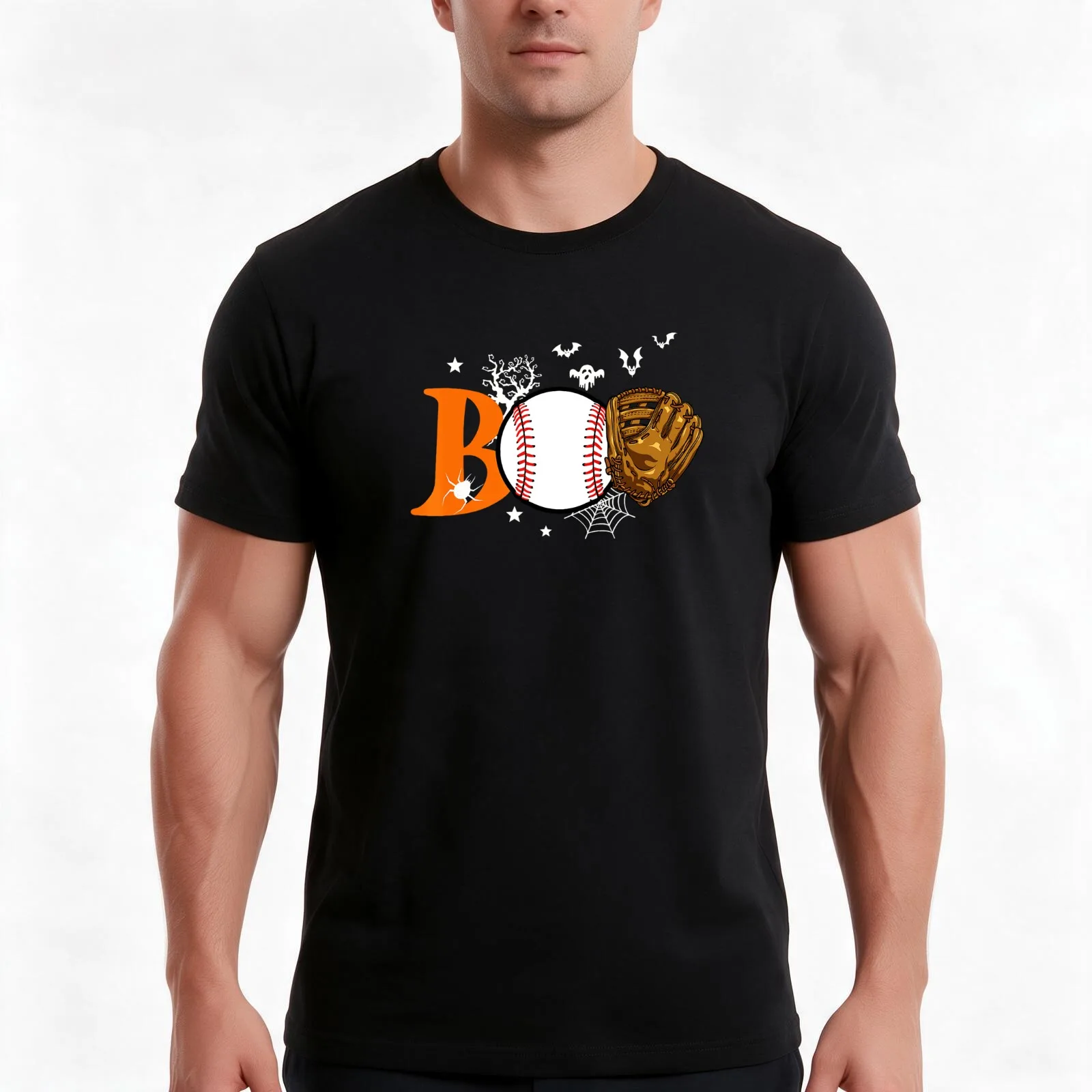 Boo Baseball Halloween Player Catcher Pitcher Spooky Season T-Shirt, Summer Casual Cotton Tee, Oversized Streetwear Tops