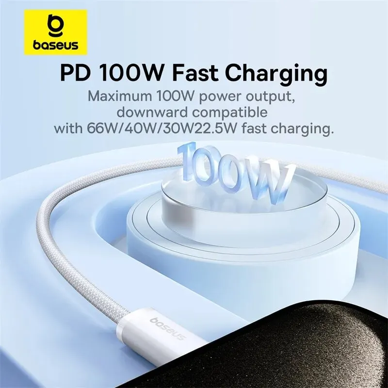 Baseus Cable de 100W tipo C a USB C para iPhone 16 15, carga rápida, para Macbook, iPad, Samsung, Xiaomi, cable USB C 6