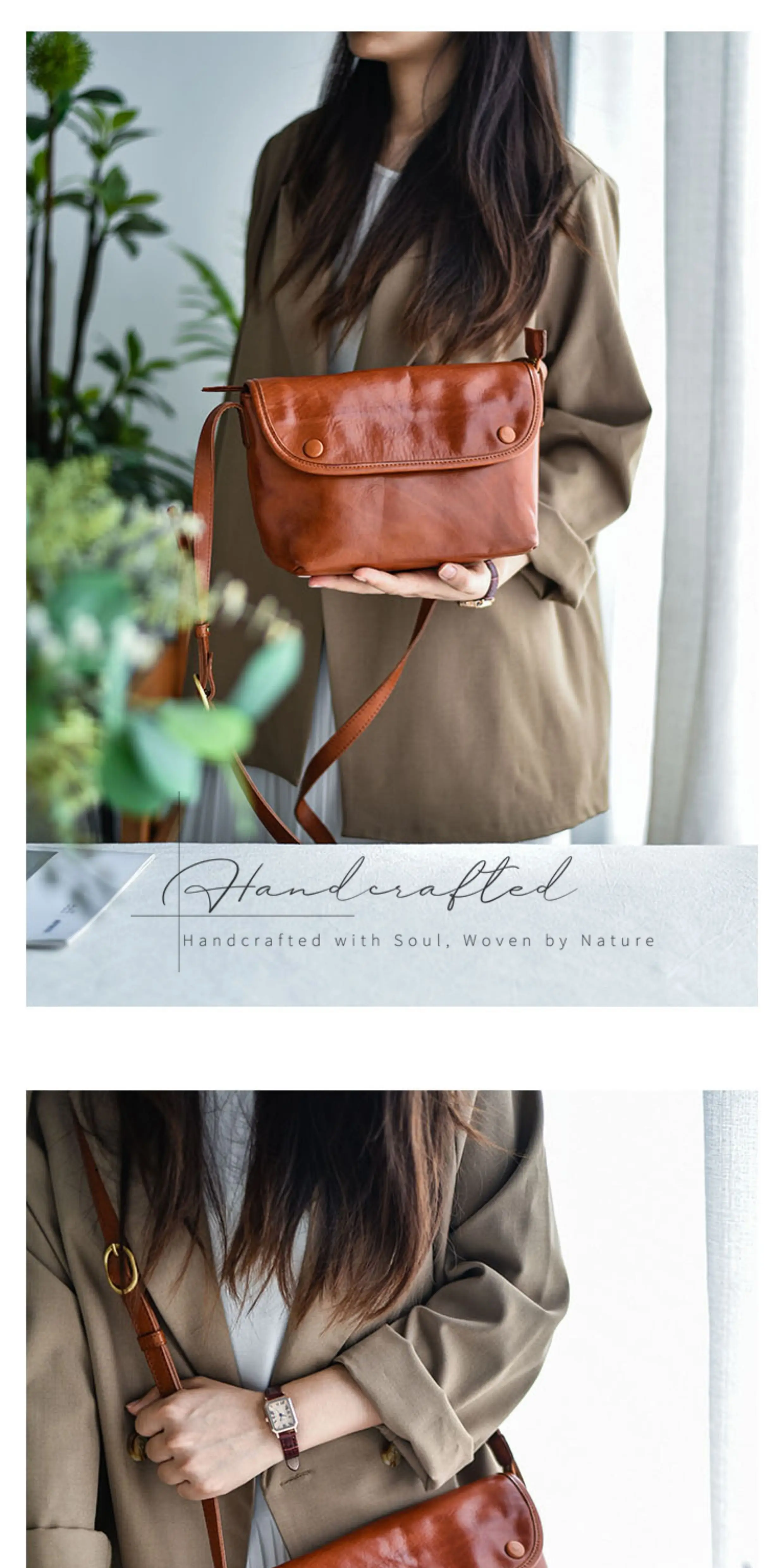 PNDME lässige Vintage-Umhängetasche aus pflanzlich gegerbtem Rindsleder für Damen, Outdoor, Alltag, Reisen, handgefertigte Umhängetasche aus echtem Leder – Detail 2