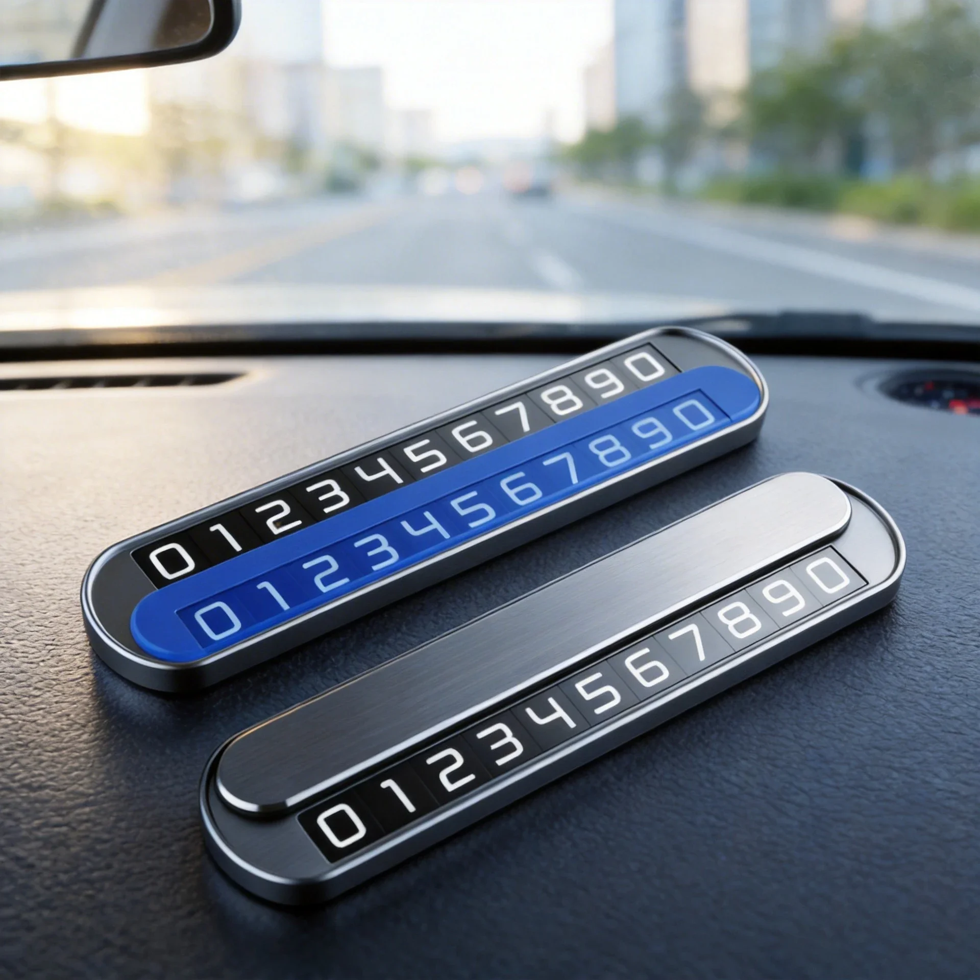 Full Alloy Dual Number Parking Plate, Luxury Temporary Phone Sign, Premium Dashboard Card for Auto Interior Accessories