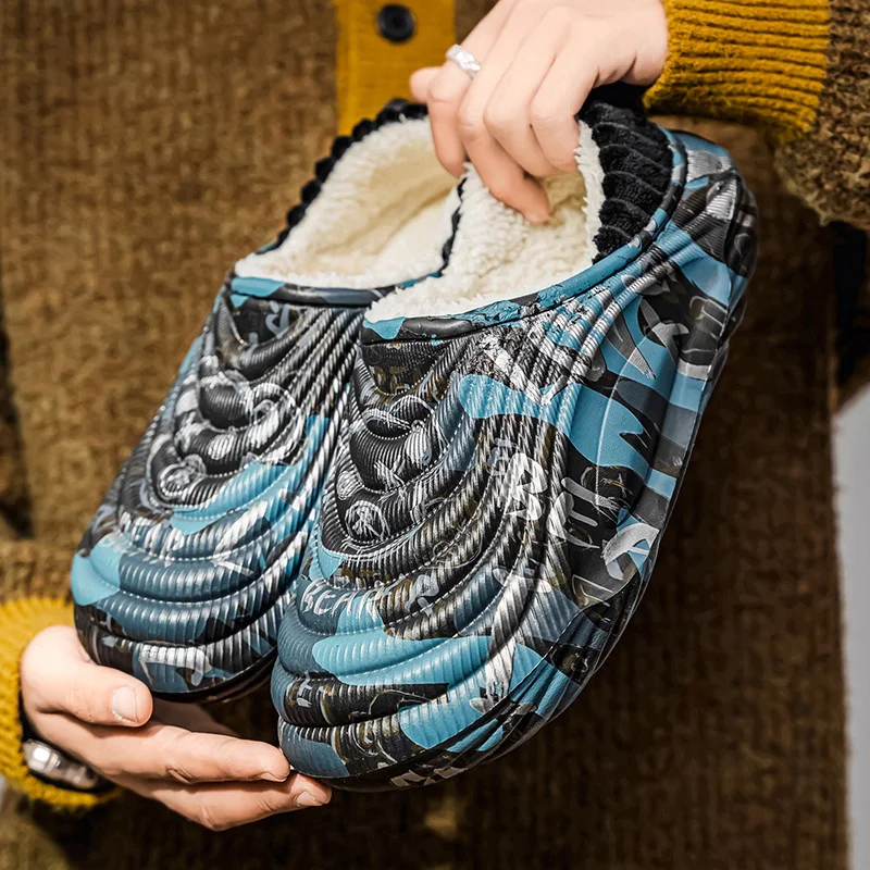

Зимние мужские непромокаемые теплые хлопковые тапочки на флисовой подкладке, осенние новые пушистые тапочки для пары, домашняя и уличная модная плюшевая обувь