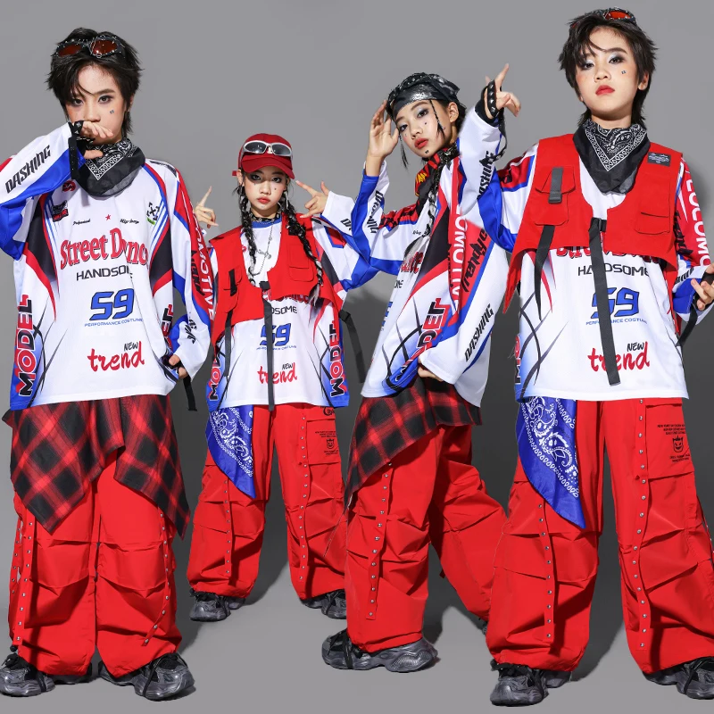 

Одежда для мальчиков в стиле хип-хоп, толстовка, жилет, брюки-карго, костюм для джазовых уличных танцев для девочек, комплект детской одежды, детская уличная одежда K-pop