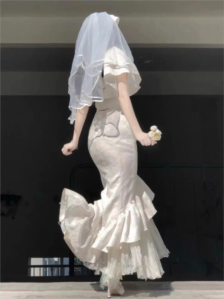 Elegant romantic breast fish tail birthday dress