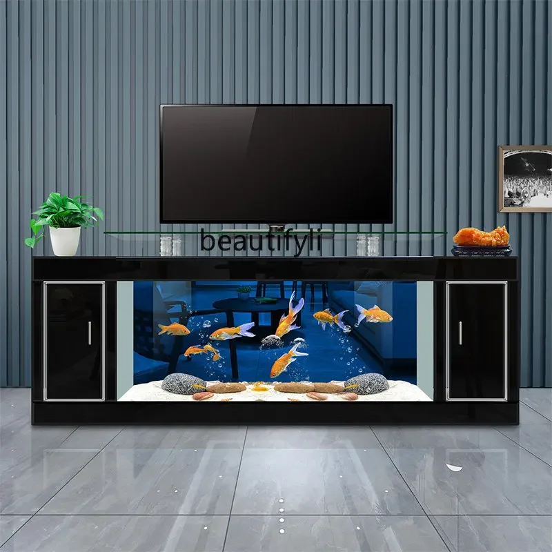 TV Cabinet Fish Tank Household Floor Large Ecological Landscaping Glass Change Water Fish Globe