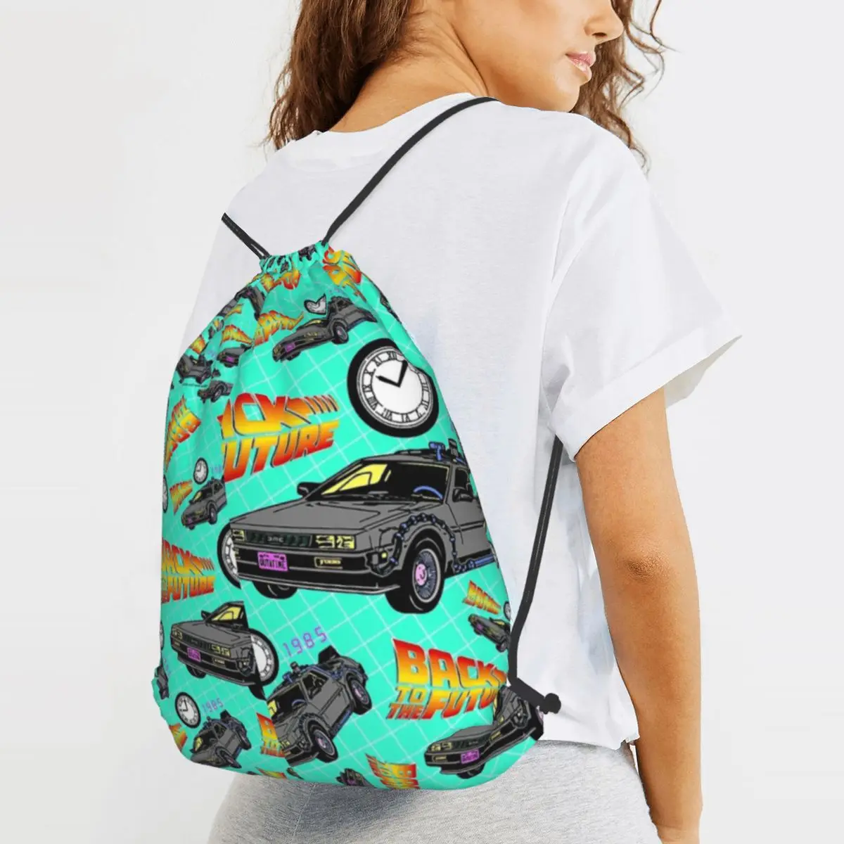Back To The Future, DeLorean Pattern Backpacks Multi-function Drawstring Bundle Pocket Sports Bag Book Bags for Man Woman School