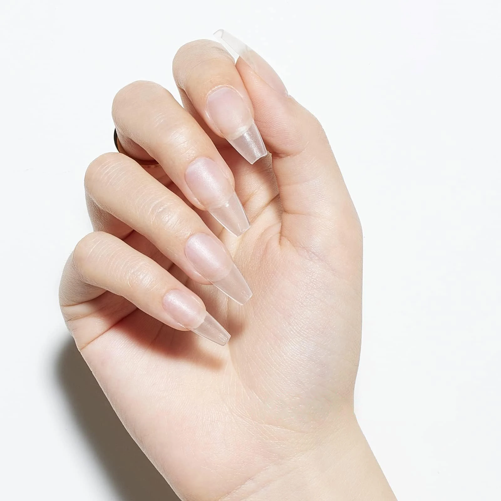 240pcs Transparent Almond Coffin Nail Tips Medium Short Length Full Matte Pure Color Soft Gel ABS False Nails Full Cover