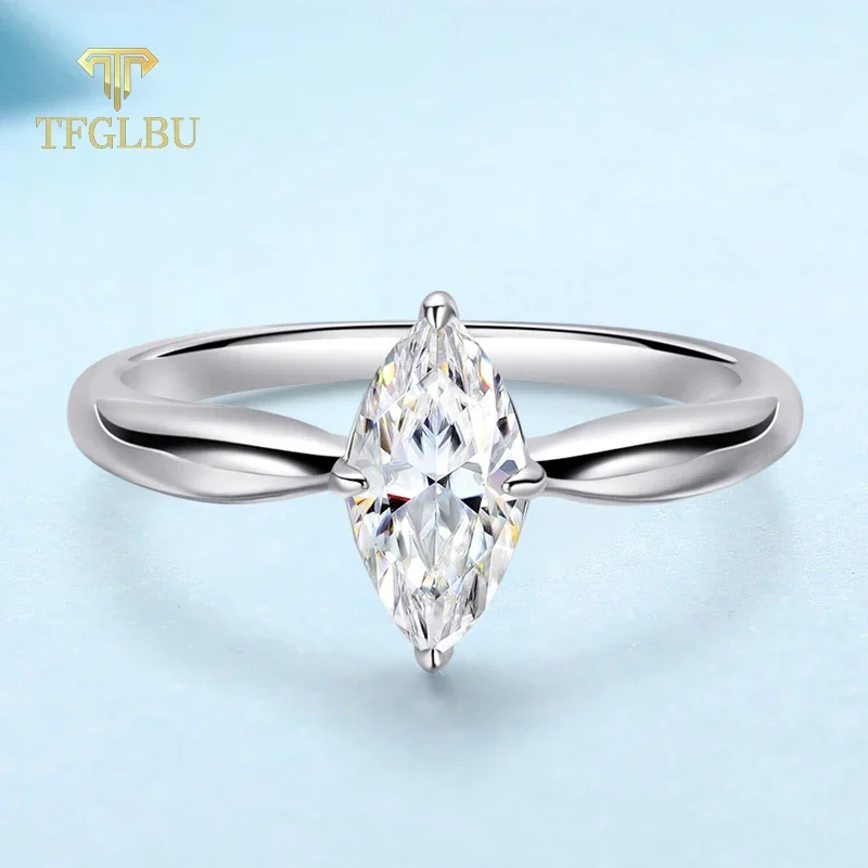 TFGLBU Trendy 1/2/3CT D Color Marquise Cut Moissanite Band with Gra Certificate S925 Silver Wedding Rings for Women Wholesale