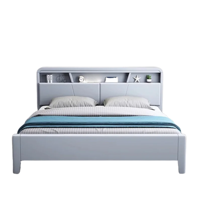 Nordic White Wood Bed High Box Storage Luxury Upholstered Bed Elegant White Frame Camas Moderrnas Inteligentes Furniture