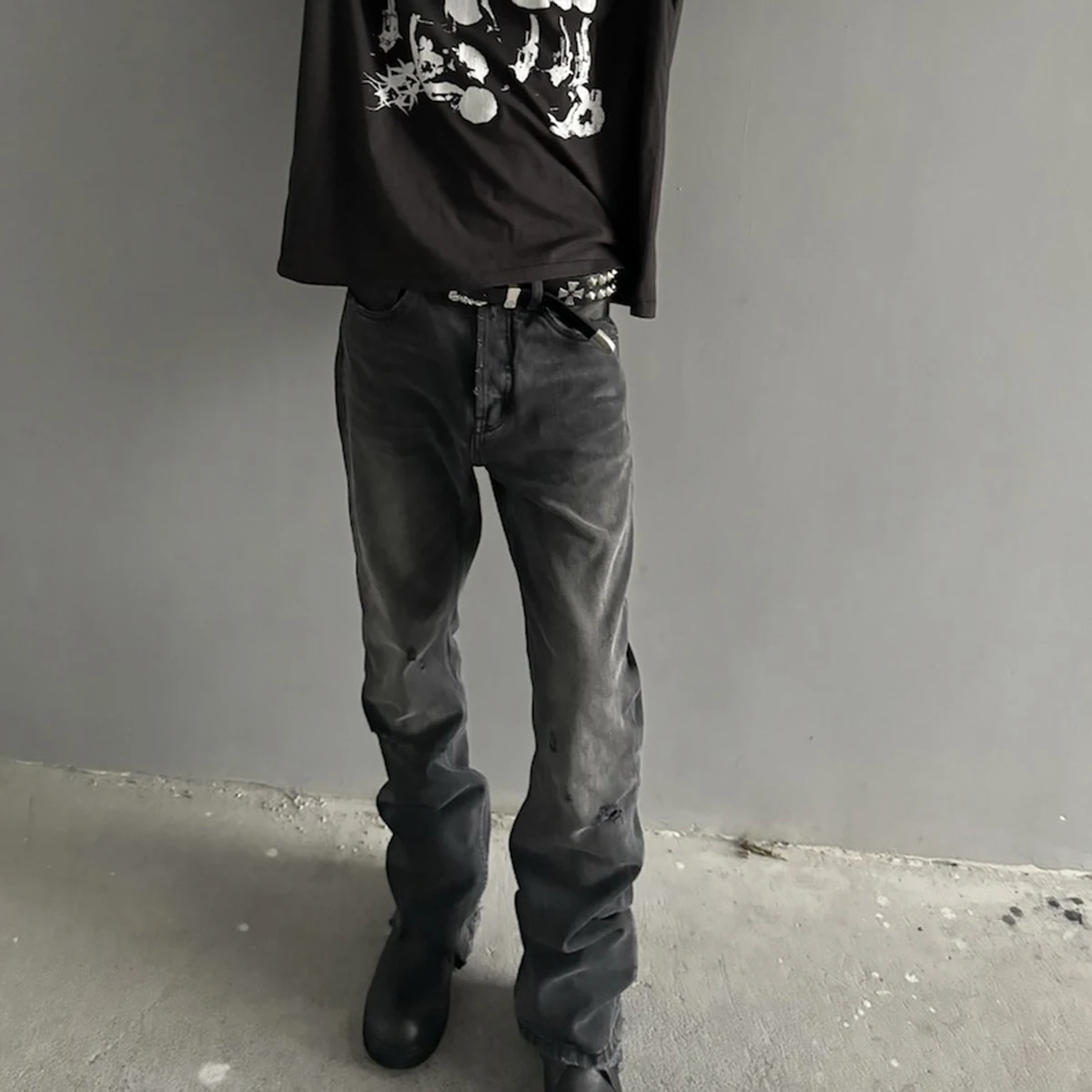 

High Street Washed Gray Black Hole Baggy Jeans Mens and Women Straight Ripped Frayed Casual Denim Trousers Oversized Cargos