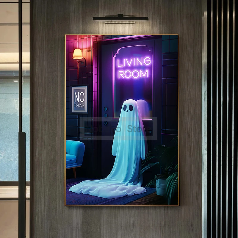 Gothic Funny Neon Cute Ghost Poster Neon Sign Ghost Spooky Prints Canvas Painting Wall Art Pictures Home Room Modern Decoration