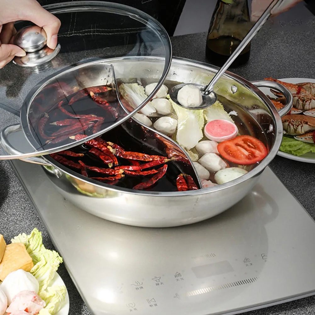 الفولاذ المقاوم للصدأ نكهة اثنين إناء/ قدر مقسمة طباخ الساخن واقية مقبض الأسرة المطبخ متعددة الأغراض المخزون التعريفي الغاز الهالوجين