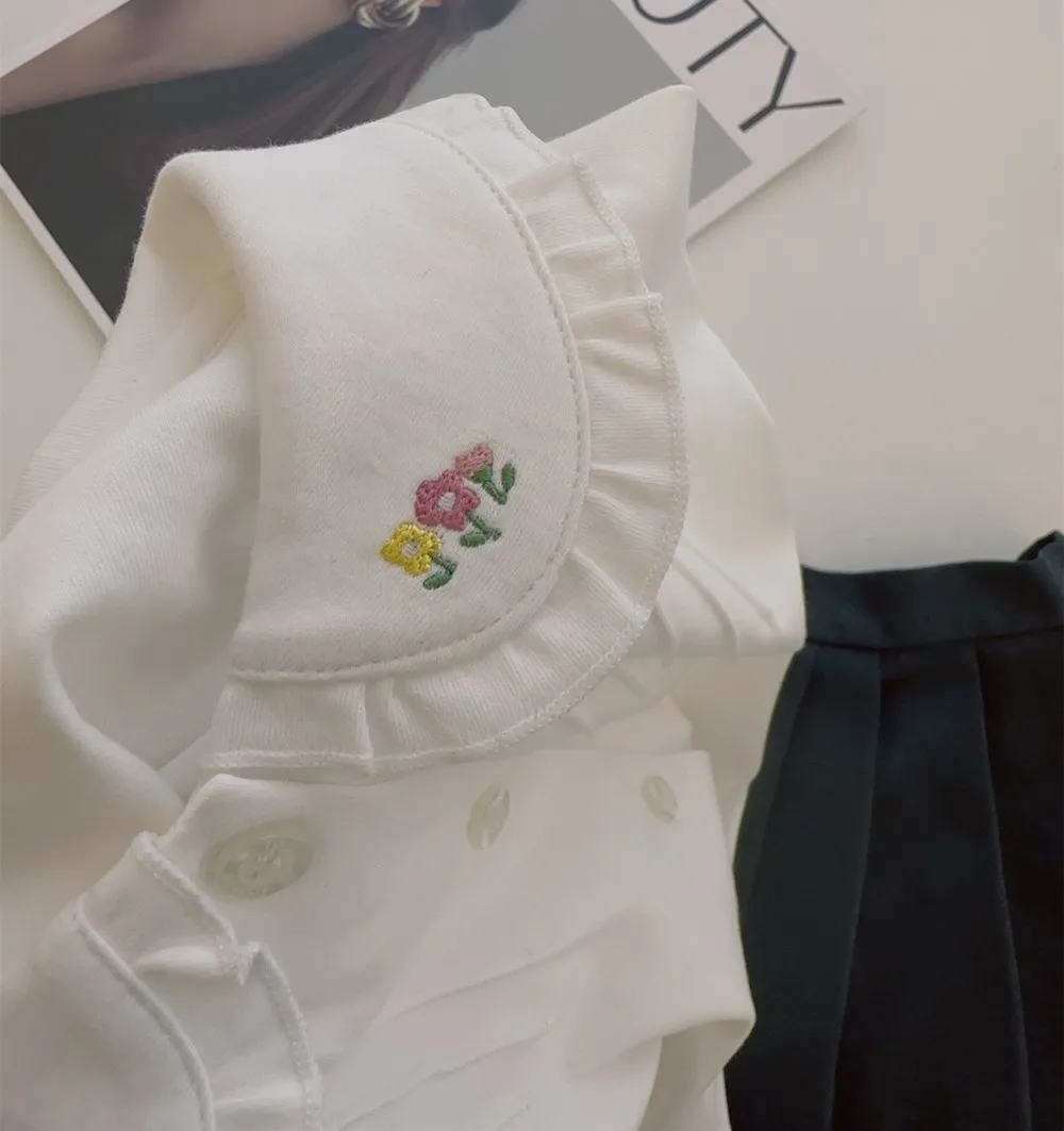 

baby girls clothes girls tops Flower pattern embroidered doll collar Sweet Blouse student style base shirt