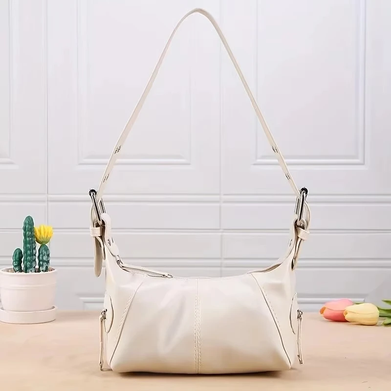 Underarm Bag Women\'s Bag Cool Drag Style Single Shoulder Underarm Stick Bag Niche Design Leather Zipper Single Shoulder Handbag