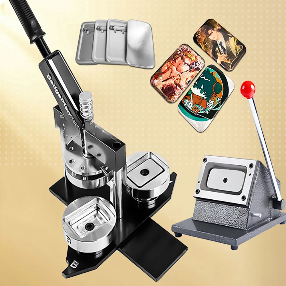 DIY Photo Badges Pins Machine with 100Sets Tinplate Consumables + Paper Cutter 40x60mm Rectangle Badge Making Machine