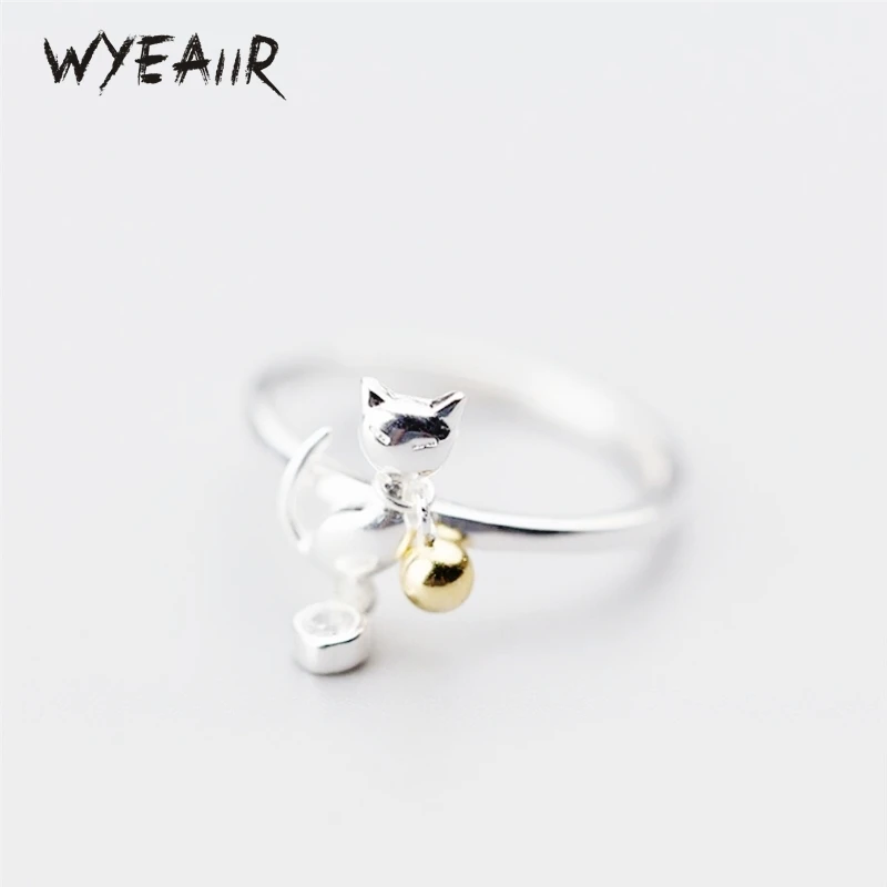 

WYEAIIR фото серебряное кольцо с милым мультяшным котом колокольчиком с изменяемым размером для женщин Роскошные ювелирные изделия