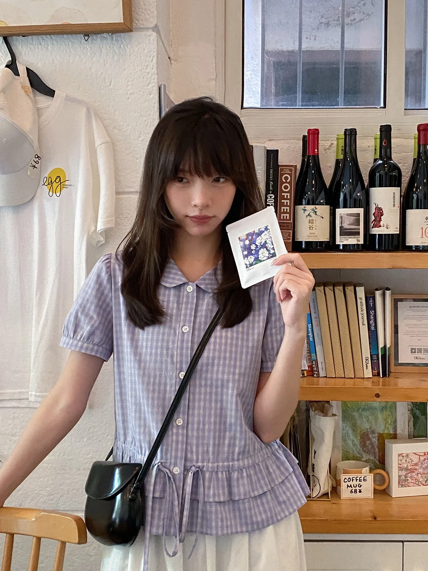 

Женская летняя рубашка из чистого хлопка в клетку с двойным слоем по низу, на завязках, с милым японским цветочным принтом, коротким рукавом и застежкой на пуговицах