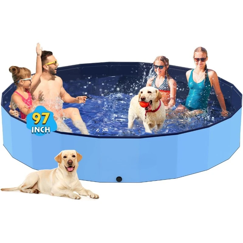 Pool for Dogs Cats and Kids Pet Puppy Bathing Tub Collapsible Jumbo Foldable Dog Pool, Hard Plastic Shell Portable Swimming