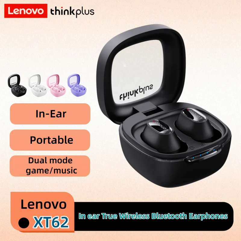 Lenovo XT62 True Wireless Bluetooth Earphones HiFi Audio Noise Cancelling Headsets Lightweight In-ear Earbuds for Gaming