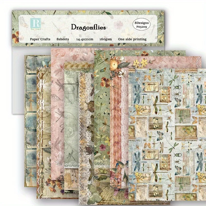 8pcs Scrapbook Paper Pad Assorted Pattern Decoupage Cardstock Paper Single-Sided Vintage Scrapbooking DIY Cardmaking Supplies