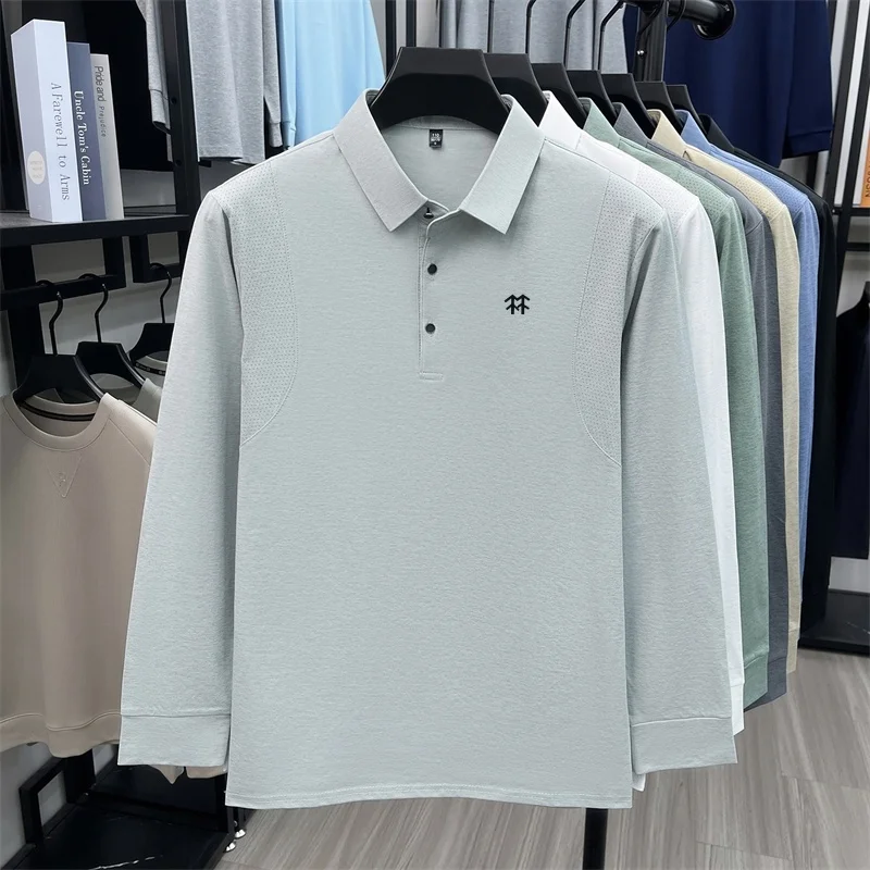 Original Luxusmarke Herren Bedrucktes Poloshirt Herbst Neu Einfarbiges Langarm-Revers-T-Shirt Mode Business Herrenbekleidung – Detail 4