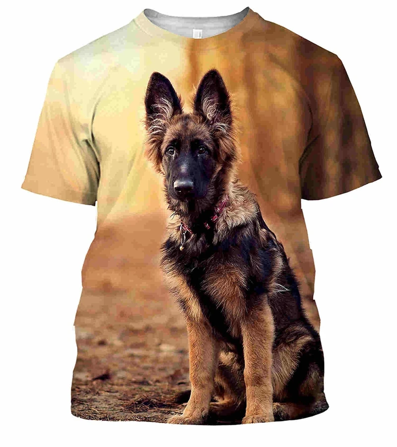 Cute German Shepherd Pattern T-shirt Fashion Summer Short Sleeve Funny 3D Dogs Printed T Shirts Casual Oversized Mens Clothing