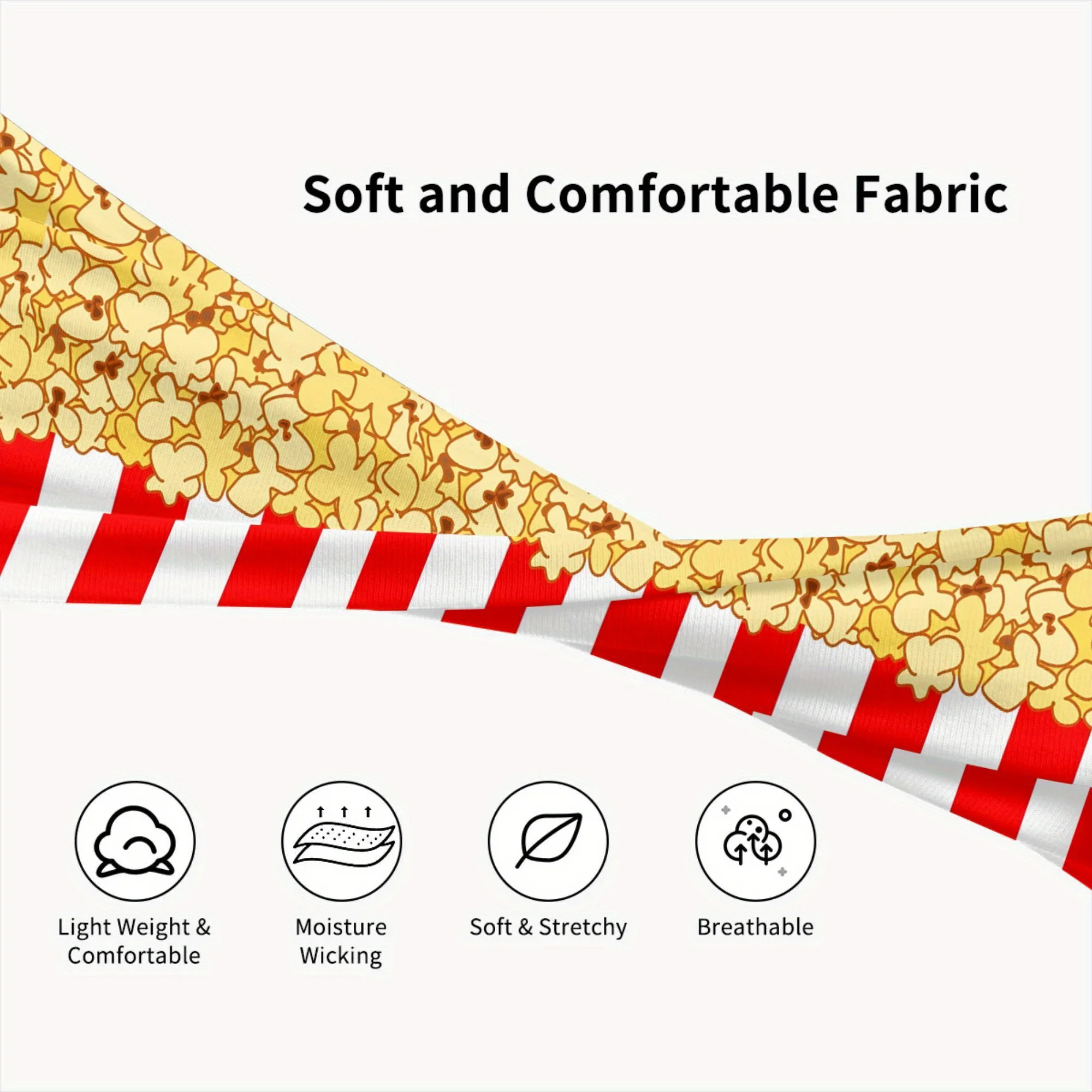 Fun Popcorn Print Headband Sweat Absorbent Sports Hairband for Running Yoga Fitness Elastic Non-slip Food Themed Unisex view 4