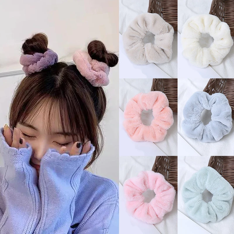 Winter Warm Soft Hair Scrunchies for Women Girls Cute Plush Elastic Hair Band Sweet Fur Rubber Band Hair Loop Hair Accessories