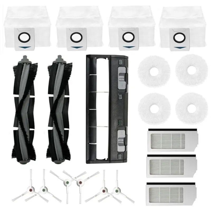 

Аксессуары для робота-пылесоса Ecovacs Deebot X1 OMNI T10 TURBO: основная и боковые щетки, мешок для пыли, фильтр.