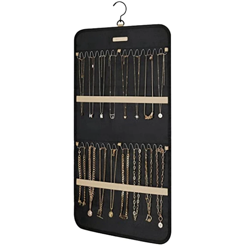 Hot Hanging Jewelry Organizer, Necklace Holder Anti-Tangle Earrings Rings Hanger With Pockets Hang On Closet, Wall, Door