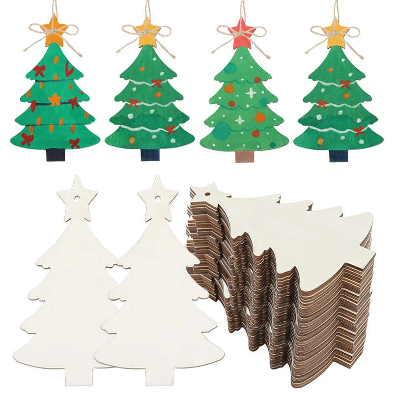 

10 шт., Рождественская елка, незаконченный деревянный кулон, сделай сам, Рождественская елка, граффити, живопись, пустые ломтики дерева, Новый год, подвесной декор Navidad