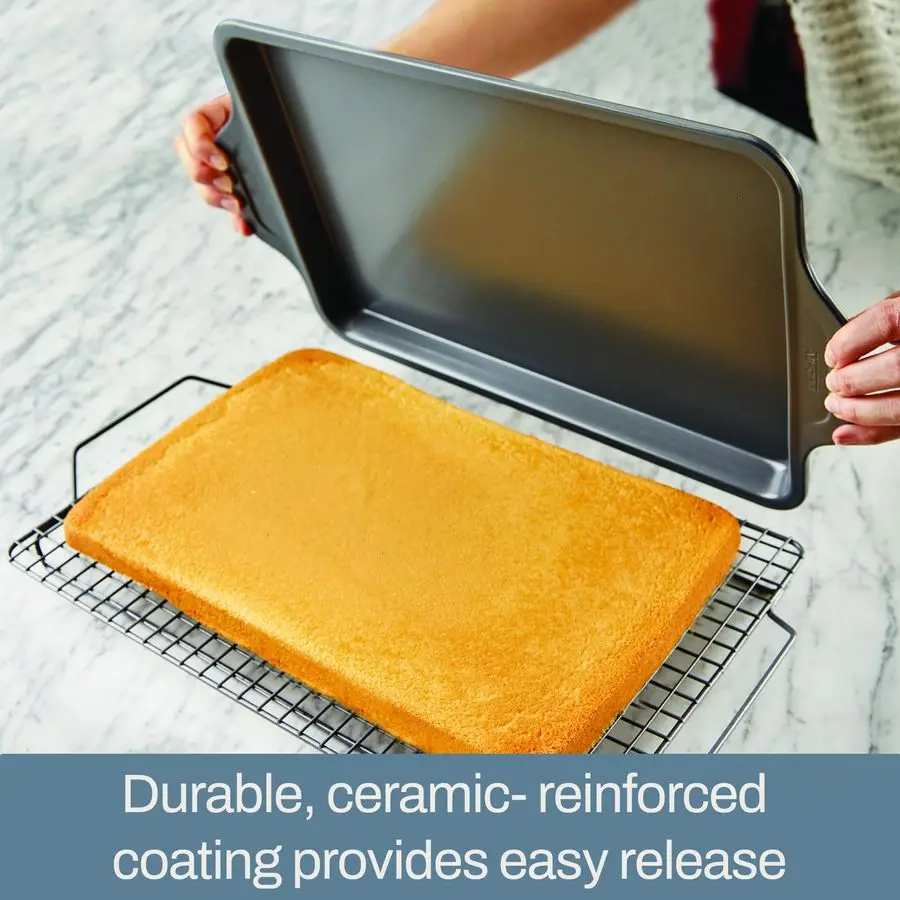 

ProRelease Nonstick Bakeware Set 2 Piece Oven Safe 450F Half Sheet, Cookie Sheet, Muffin Pan, Cooling amp Baking Rack, Round Cak