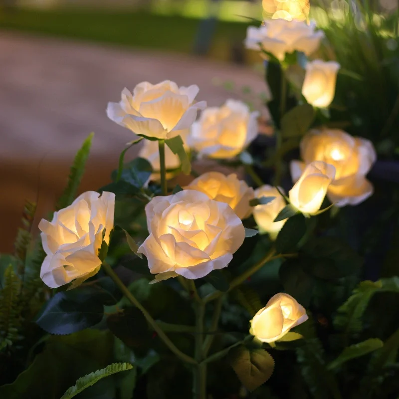 1PC Solar 5-Head Rose Flower LED Light,Outdoor Plug-in Decoration Lights,Landscape Lightting for Garden Lawn Yard Path Graveyard