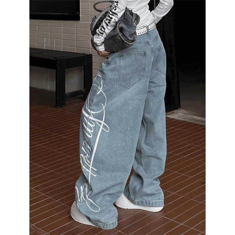 Autumn Women Y2k Baggy Blue Jeans Japanese 2000s Style Boyfriend